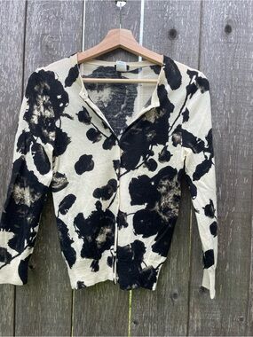 J. Crew Cream and Black Floral Cardigan